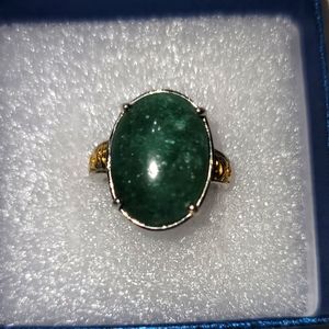 Karis Green Aventurine Solitaire Ring 18K Yellow Gold Platinum Bond Size 5